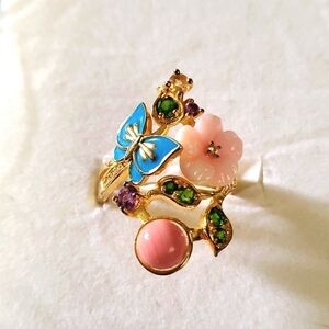 Jardin Collection Mother Of Pearl Multigemstone Butterfly Bypass Ring